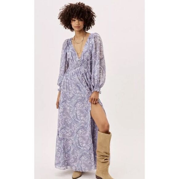 For Love and Lemons Janelle Paisley Maxi Dress Long Sleeve Button Down SizE XS - Picture 1 of 16